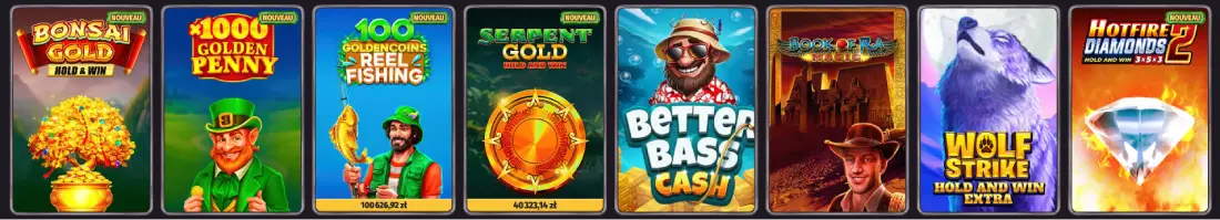 Machines à sous Hold and Win avec cagnottes affichées sur les vignettes